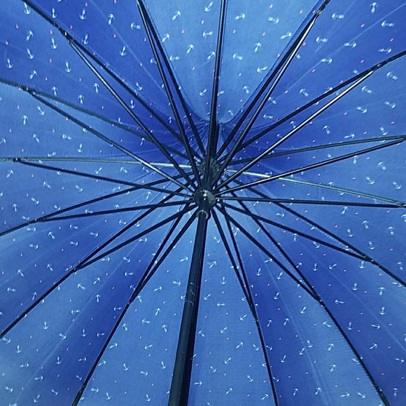 Tatyana Retro Nautical Blue Parasol Umbrella White Anchors Red Stars Hook Handle - Picture 8 of 11